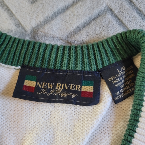 Vintage New River Mens White Argyle Golf Sweater Vest Golfer Image 100% Cotton L - Picture 5 of 5